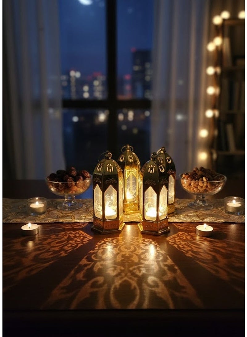 سي او أرماء فانوس رمضان ذهبي،مزخرف بنقوش إسلامية، ديكور رمضاني تقليدي مع مقبض للتعليق بارتفاع 13 سم - Image 3